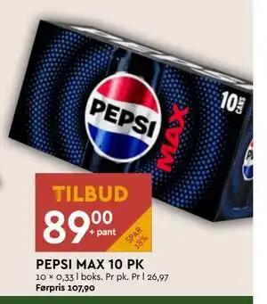 Coop Mega PEPSI MAX 10 PK tilbud
