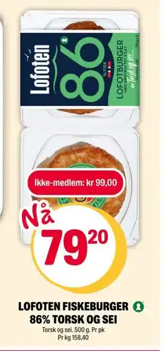 Coop Extra LOFOTEN FISKEBURGER 86% TORSK OG SEI tilbud