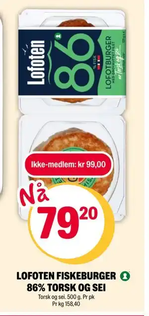 Coop Extra LOFOTEN FISKEBURGER 86% TORSK OG SEI tilbud