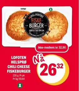 Coop Extra LOFOTEN HELSPRØ CHILI CHEESE FISKEBURGER tilbud