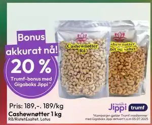Gigaboks Cashewnøtter 1 kg tilbud