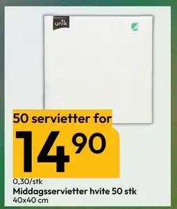 Gigaboks Middagsservietter hvite 50 stk tilbud