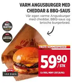 Meny VARM ANGUSBURGER MED CHEDDAR & BBQ-SAUS tilbud