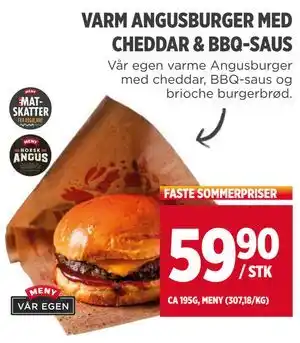 Meny VARM ANGUSBURGER MED CHEDDAR & BBQ-SAUS tilbud
