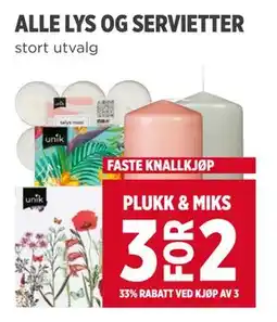 Meny ALLE LYS OG SERVIETTER tilbud