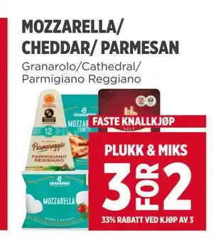 Meny MOZZARELLA/ CHEDDAR/ PARMESAN tilbud