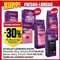 Europris UTVALGT LÖFBERGS KAFFE tilbud
