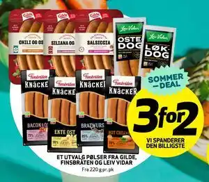 Bunnpris Et utvalg pølser fra Gilde, Finsbråten og Leiv Vidar tilbud
