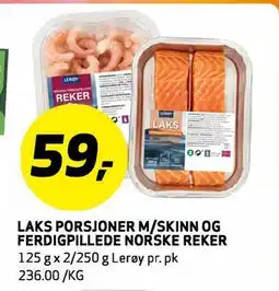 Bunnpris LAKS PORSJONER M/SKINN OG FERDIGPILLEDE NORSKE REKER tilbud