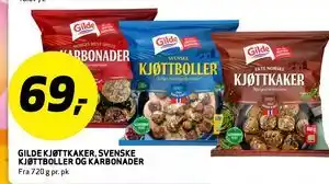 Bunnpris GILDE KJØTTKAKER, SVENSKE KJØTTBOLLER OG KARBONADER tilbud