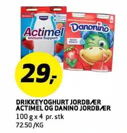 Bunnpris DRIKKEYOGHURT JORDBÆR ACTIMEL OG DANINO JORDBÆR tilbud