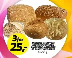 Bunnpris GOURMETRUNDSTYKKE, GROVE FROKOSTBRØD, HAVREBRIKS, OSTEBOLLE OG RUNDSTYKKE GROVT tilbud