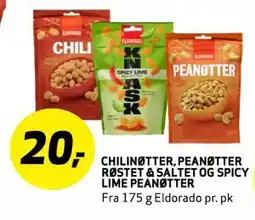 Bunnpris CHILINØTTER, PEANØTTER RØSTET & SALTET OG SPICY LIME PEANØTTER tilbud