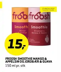 Bunnpris FROOSH SMOOTHIE MANGO. APPELSIN OG JORDBÆR & GUAVA tilbud