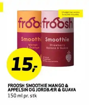 Bunnpris FROOSH SMOOTHIE MANGO. APPELSIN OG JORDBÆR & GUAVA tilbud