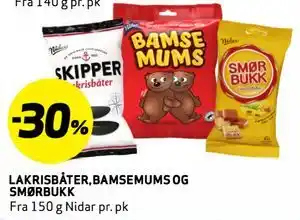 Bunnpris LAKRISBÅTER, BAMSEMUMS OG SMØRBUKK tilbud