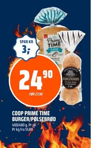 Coop Obs COOP PRIME TIME BURGER/PØLSEBRØD tilbud