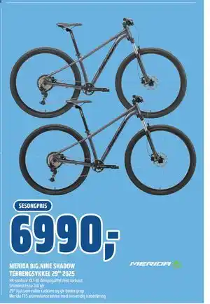 Coop Obs MERIDA BIG.NINE SHADOW TERRENGSYKKEL 29” 2025 tilbud
