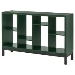 IKEA Kallax Hylle med understell, mørk grønn/svart, 147x39x94 cm tilbud