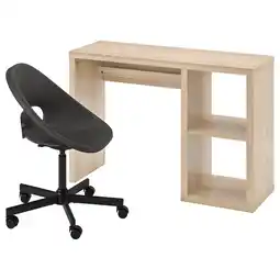 IKEA Kallax / eldberget Skrivebord og stol, hvitbeiset eikemønster/mørk grå svart tilbud