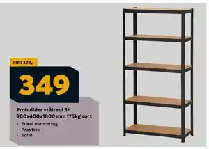 Megaflis Probuilder stålreol 5h 900x400x1800 mm 175kg sort tilbud