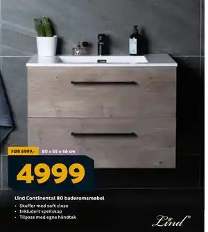 Megaflis Lind Continental 80 baderomsmøbel tilbud