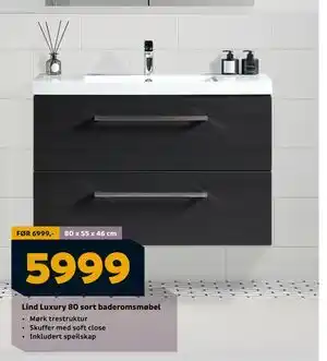Megaflis Lind Luxury 80 sort baderomsmøbel tilbud