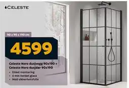 Megaflis Celeste Nero dusjvegg 90x190 + Celeste Nero dusjdør 90x190 tilbud