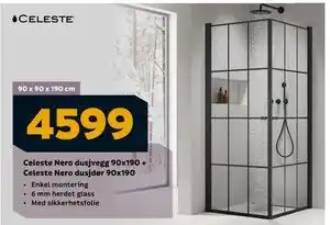 Megaflis Celeste Nero dusjvegg 90x190 + Celeste Nero dusjdør 90x190 tilbud
