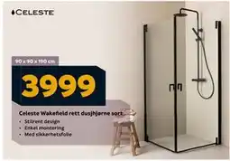 Megaflis Celeste Wakefield rett dusjhjørne sort tilbud