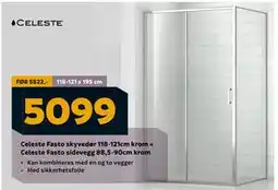 Megaflis Celeste Fasto skyvedør 118-121cm krom + Celeste Fasto sidevegg 88,5-90cm krom tilbud