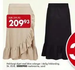 Sparkjøp Halvlangt skjørt med lekre volanger i deilig linblanding tilbud