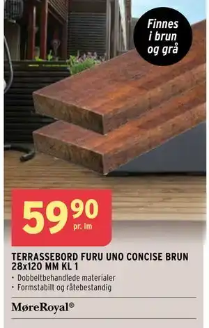 Montér TERRASSEBORD FURU UNO CONCISE BRUN 28x120 MM KL 1 tilbud