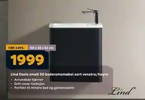 Megaflis Lind Oasis small 50 baderomsmøbel sort venstre/høyre tilbud