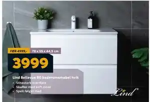 Megaflis Lind Bellevue 80 baderomsmøbel hvit tilbud