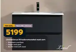 Megaflis Lind Bellevue 80 baderomsmøbel matt sort tilbud