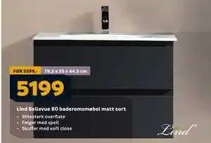 Megaflis Lind Bellevue 80 baderomsmøbel matt sort tilbud