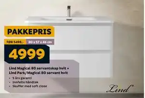 Megaflis Lind Magical 80 servantskap hvit + Lind Park/Magical 80 servant hvit tilbud