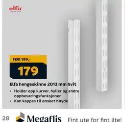 Megaflis Elfa hengeskinne 2012 mm hvit tilbud