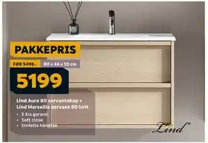 Megaflis Lind Aura 80 servantskap + Lind Marseille servant 80 hvit tilbud