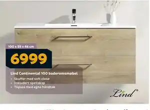 Megaflis Lind Continental 100 baderomsmøbel tilbud