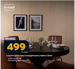 Megaflis Laug finerplate natur hvitpigmentert/lakkert 12mm tilbud