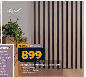 Megaflis Lind spileelement folie grå 9 spiler 12x40 tilbud