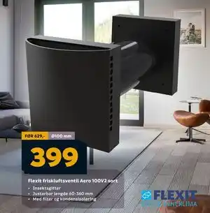 Megaflis Flexit friskluftsventil Aero 100V2 sort tilbud