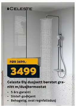 Megaflis Celeste Ely dusjsett børstet granitt m/dusjtermostat tilbud