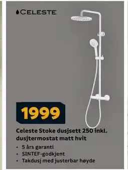 Megaflis Celeste Stoke dusjsett 250 inkl. dusjtermostat matt hvit tilbud