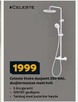 Megaflis Celeste Stoke dusjsett 250 inkl. dusjtermostat matt hvit tilbud