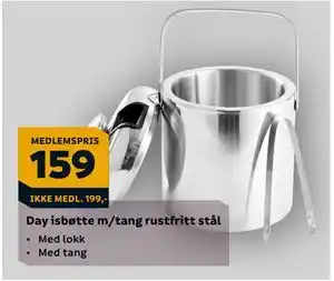 Megaflis Day isbøtte m/tang rustfritt stål tilbud