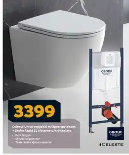 Megaflis Celeste Unico veggskål m/åpen spylekant + Grohe Rapid SL sisterne u/trykkplate tilbud