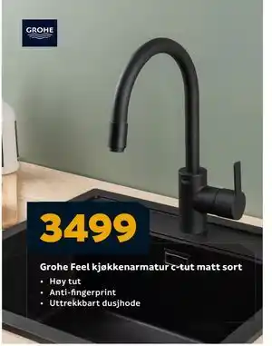 Megaflis Grohe Feel kjøkkenarmatur c-tut matt sort tilbud